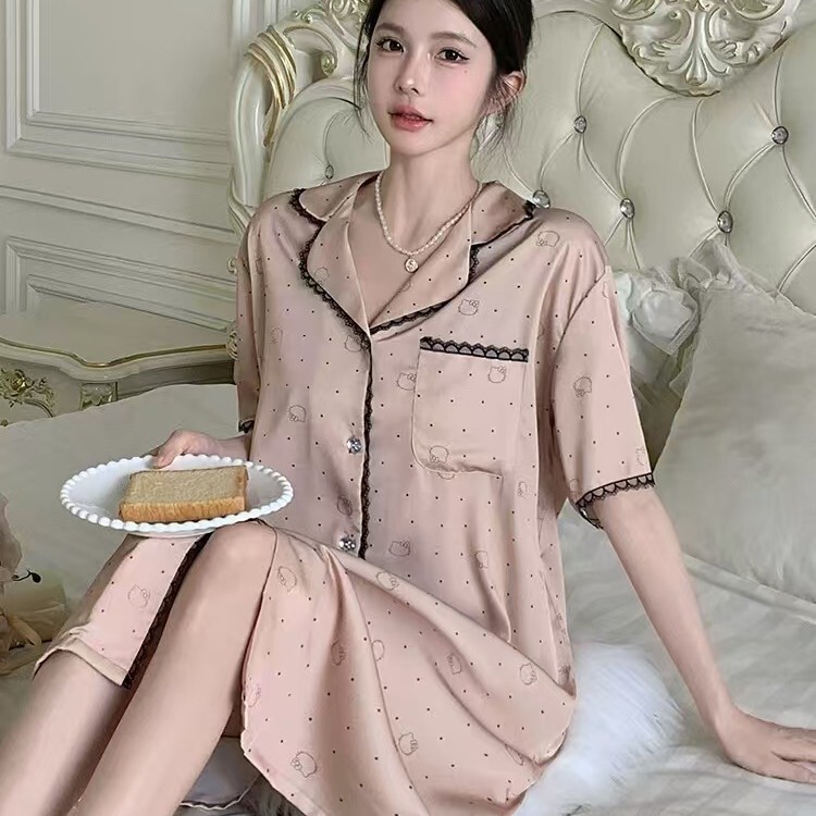 Boyfriend Style Shirt Sexy Pajamas Women's Summer Short-sleeved Pure Wind Desire Ice Silk High-end 2025 New Style Nightgown