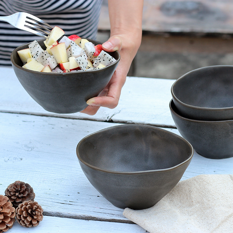 Irregular Fruit Salah Bowl Dessert Bowl Soup Bowl Noodle Bowl Rice Bowl Vintage Household Ceramic Tableware Shaped Black