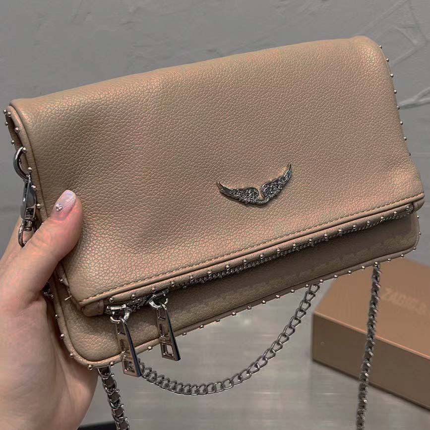 Zadig & Voltaire Rock Beige Studded Grained Leather