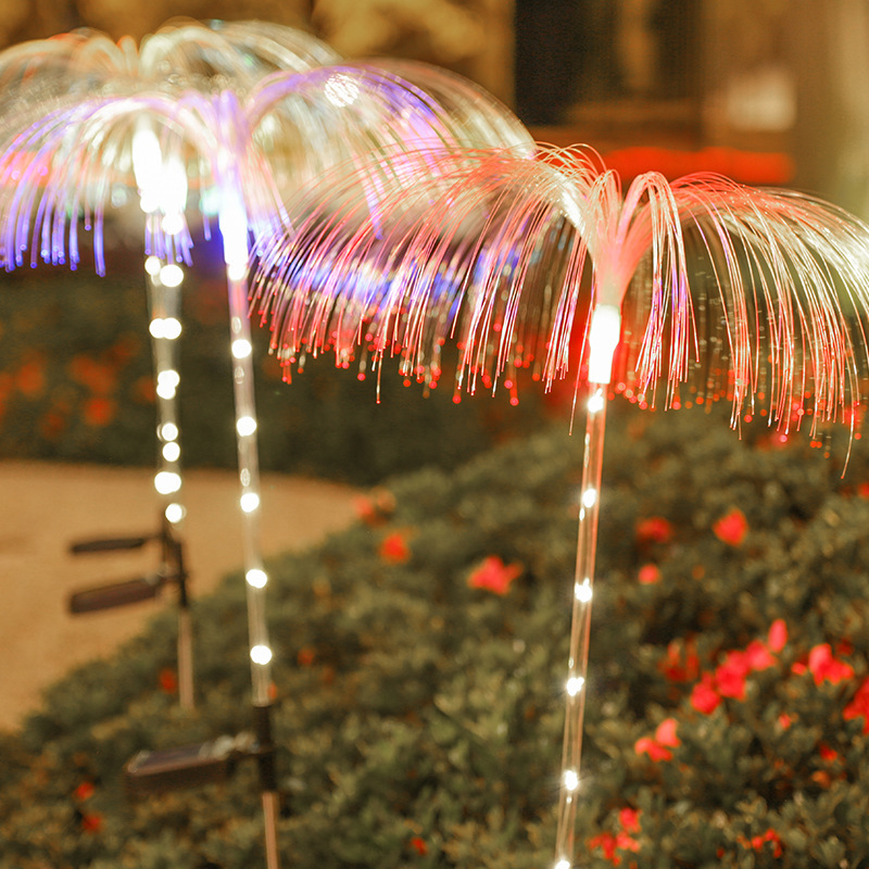Solar LED fiber optic light outdoor atmosphere decorative light courtyard waterproof ground-inserted jellyfish lantern decorative lawn light