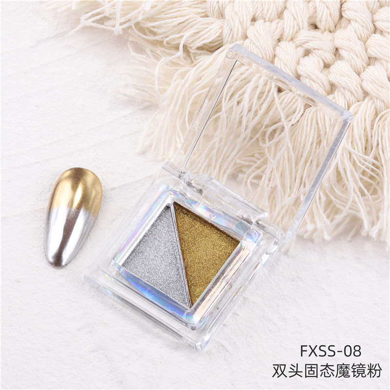 Uñas transfronterizas de dos colores sólido espejo mágico en polvo cuadrado Placa de sombra de ojos espejo de uñas de dos colores harina titanio polvo de oro