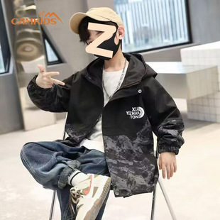 Boys' Spring Windbreaker Korean Style 2025 New Style Medium and Large Children's Spring and Autumn Hooded Jacket Wholesale