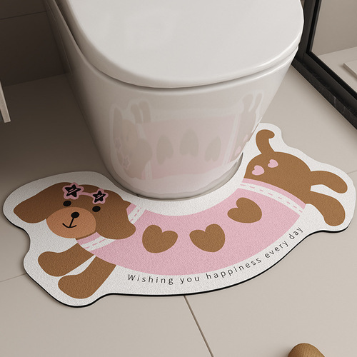 Cartoon Cute Sausage Dog Bathroom U-shaped Diatomaceous Earth Mat Waterproof Leak-Proof Absorbent Anti-slip Home Use Durable Foot Mat