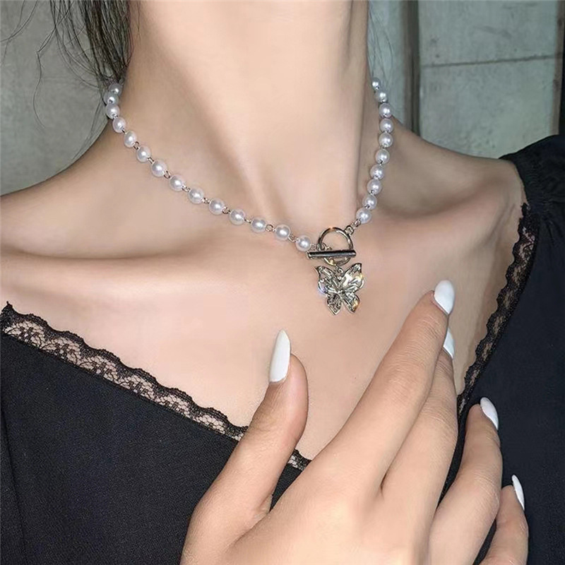 韩国新款东大门女 超仙气质珍珠蝴蝶 颈链网红项链