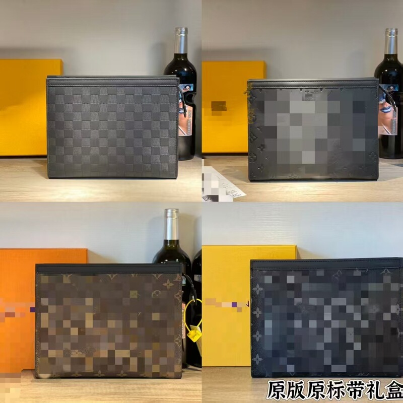 Big Brand Gg Koujia Lv Men's Monogram Leather Business Organizer Bag Toiletry Clutch with a High-End Feel, Comes with a Gift Box