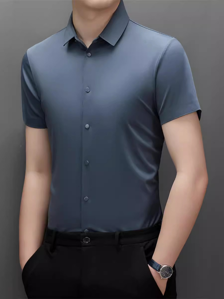 Polo para hombre de primavera y verano, estilo casual de negocios, sin arrugas, elástico, transpirable, sin costuras, con cuello vuelto, manga corta, sin costuras y elástico.