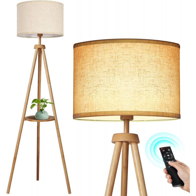 Cross-border led floor lamp living room high-level bedroom cloth cover vertical table lamp wooden tripod floor atmosphere lamp