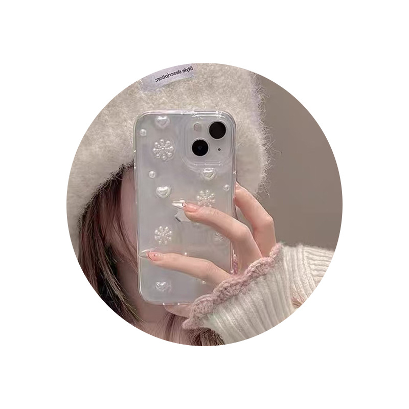 El paquete de copos de nieve de perlas tridimensionales INS love Pearl es adecuado para el soporte antideslizante del teléfono móvil Apple huawei.