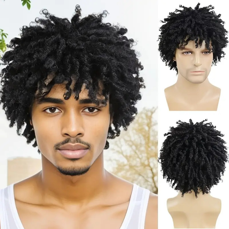 許昌外国貿易国境を越えた化学繊維の新製品アフリカの男性のドレッドヘアウィッグヘッドギア黒人チューブカーリー小巻きウィッグ|undefined