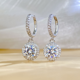 S925 sterling silver earrings Mosan diamond earrings 1 karat high sense round bag earrings fashion Joker Seiko wholesale