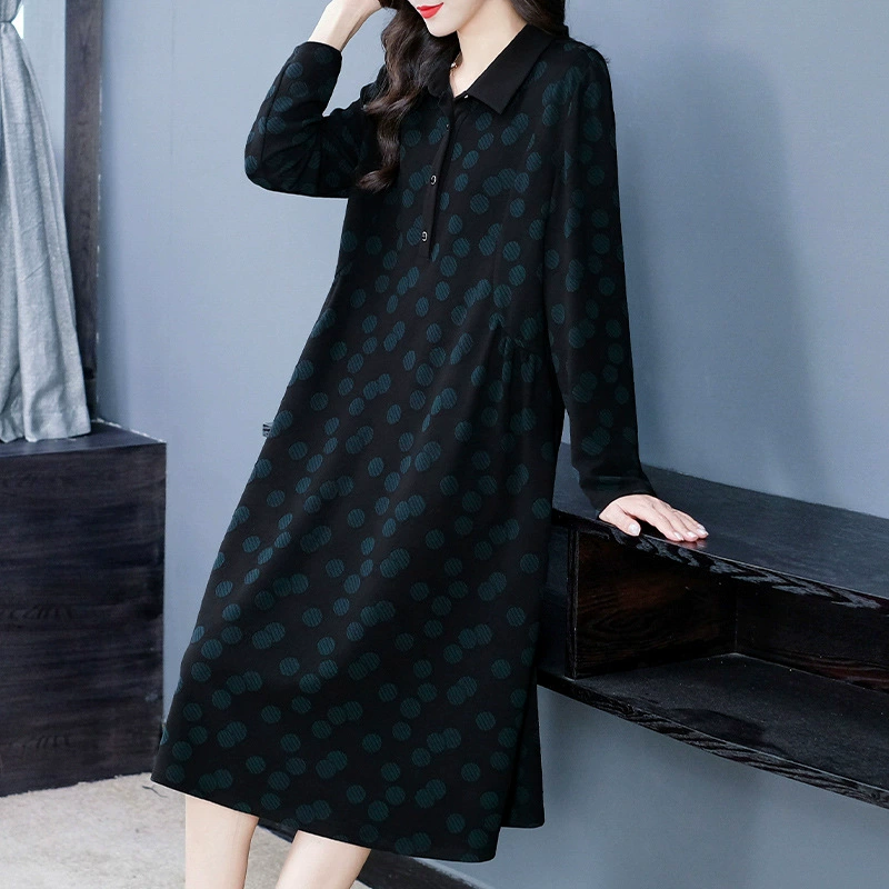 Осенне-зимняя свободная длинная жаккардовая верхняя одежда больших размеров в западном стиле, нижнее платье для похудения, Толстая Женская одежда для мам среднего и пожилого возраста
