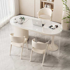奶油风茶台书桌小户型家用法式轻奢现代简约实木网红办公桌写字台