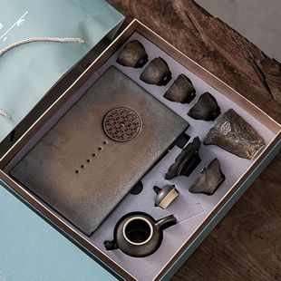 Retro Coarse Pottery Gilt Kung Fu Tea Set Gift Box Ceramic Tea Tray Storage Tea Table Dry Bubble Tray Pot Holder