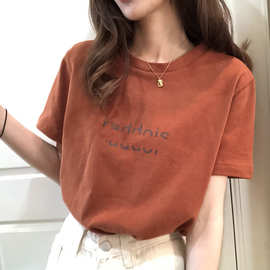 网红t恤女ins超火简约短袖夏季学生宽松显瘦原宿风港味小衫代发