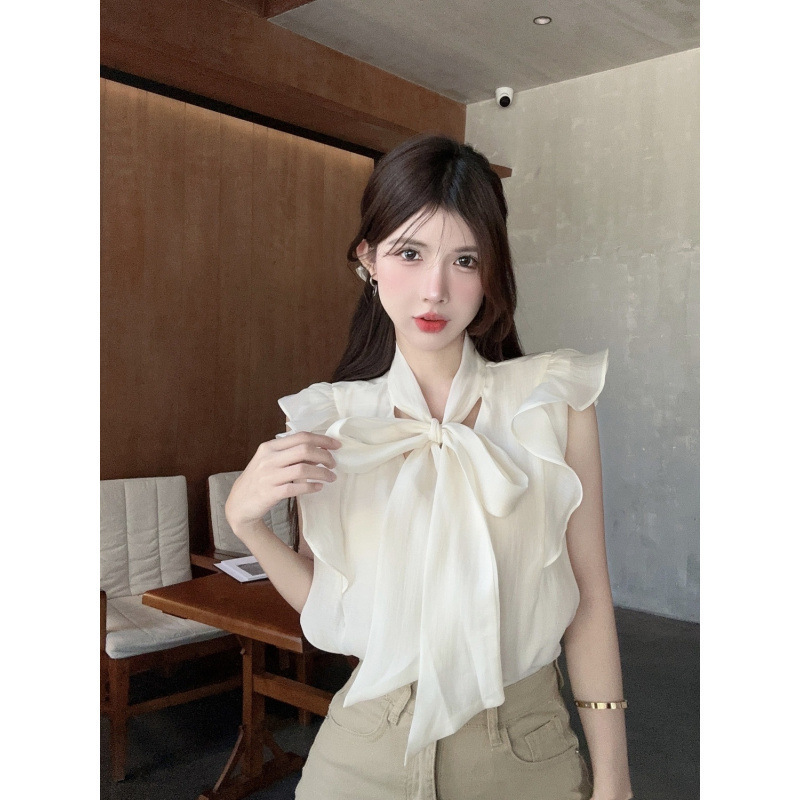 French Style 1/ 4inch Sleeve Wrench Sleeve Shirt Women's Summer Sweet and Gentle Bow Chic Unique Shirt Design