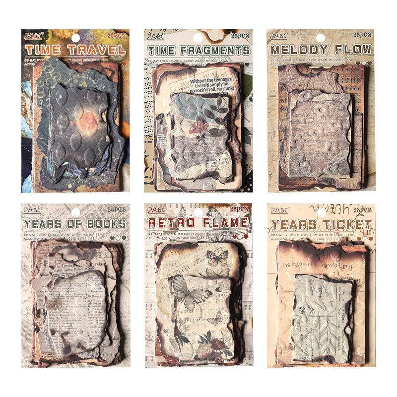 Brasas retro, sensación de combustión de forma especial, papel de material no pegajoso, cuentas de mano retro transfronterizas, papel de relieve tridimensional para el paisaje