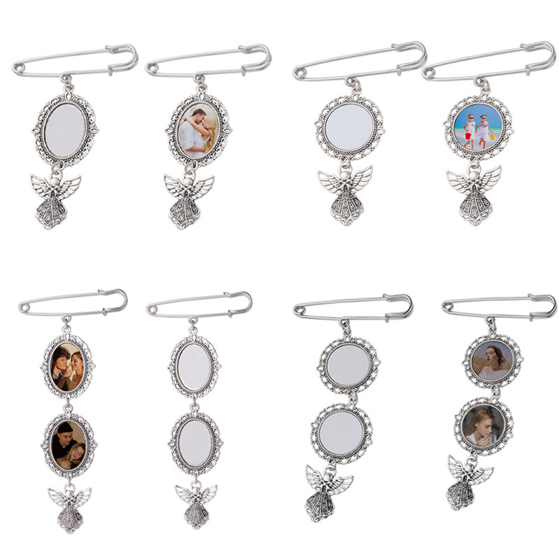 Regalos de temporada de graduación en blanco de sublimación de calor consumibles de metal redondo de encaje colgante ángel