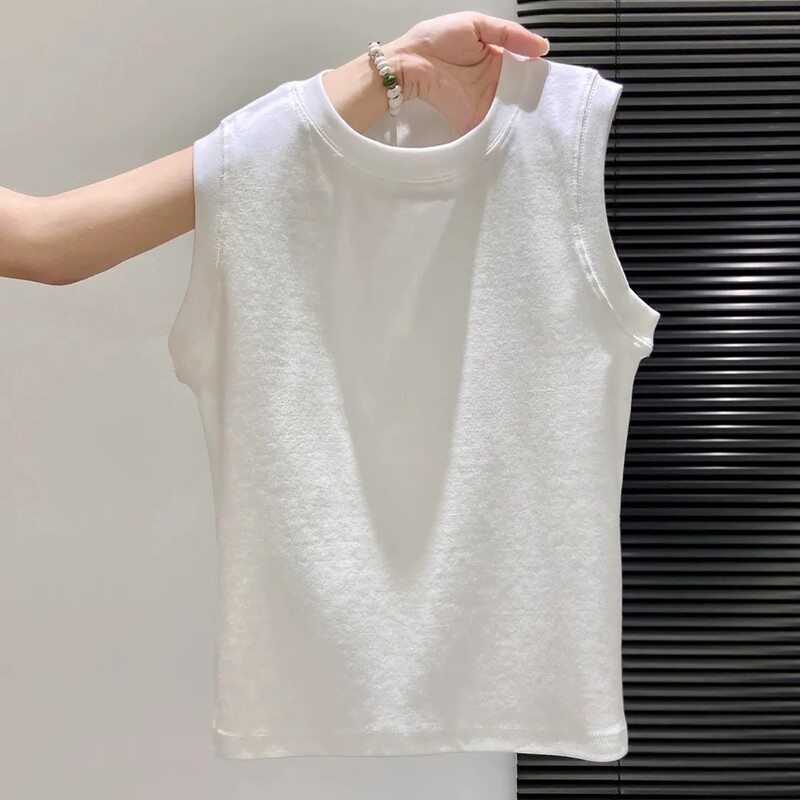 Pure cotton round-neck camisole for women, spring/summer, plus size, suitable for both inner and outer wear, slim fit, covers side breasts, sleeveless T-shirt top