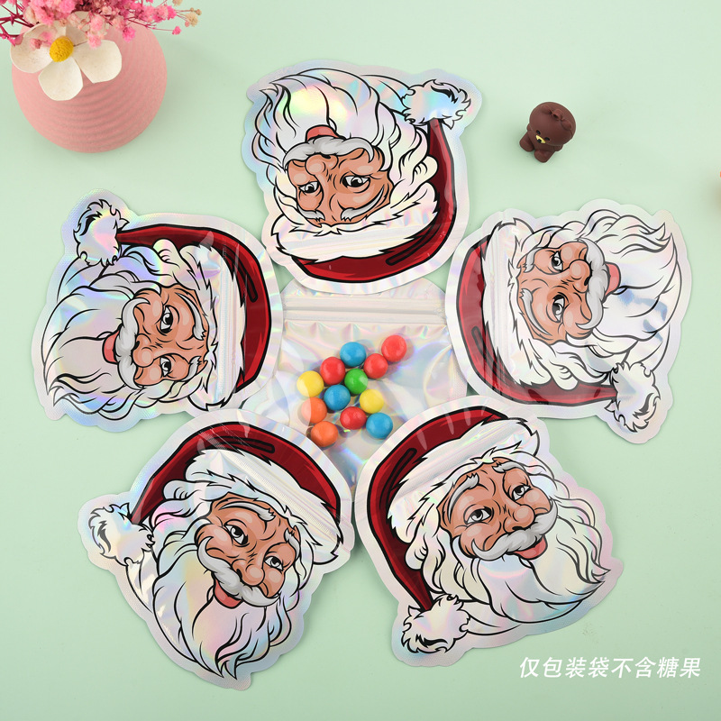 クロスボーダーサンタクロース包装袋クリエイティブ異形複合レーザー袋クリスマスかわいいアニメキャンディー自封袋|undefined