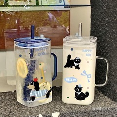 新款容量玻璃杯学生高颜值水杯家用耐高温带把手杯子视泡