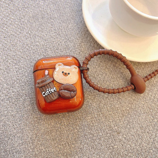 Ins Vintage Coffee Bear Bluetooth Apple Headphone Case airpods Protective Shell Niche Lanyard Advanced Sense