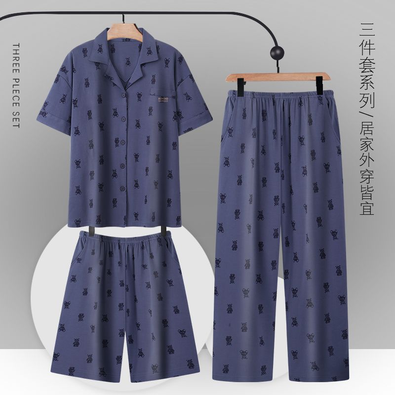 100% pijamas pantalones de algodón de manga corta de verano para hombres adolescentes traje de tres piezas de verano delgado para hombres