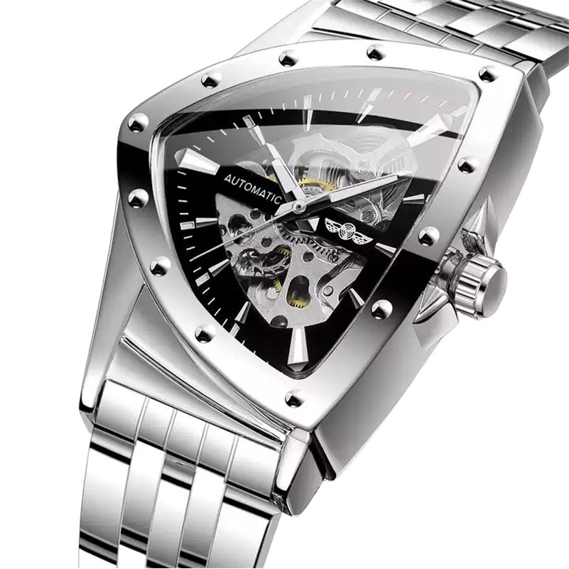 Ganador estilo europeo y americano de los hombres de moda casual hueco triángulo reloj cabeza reloj mecánico automático generación