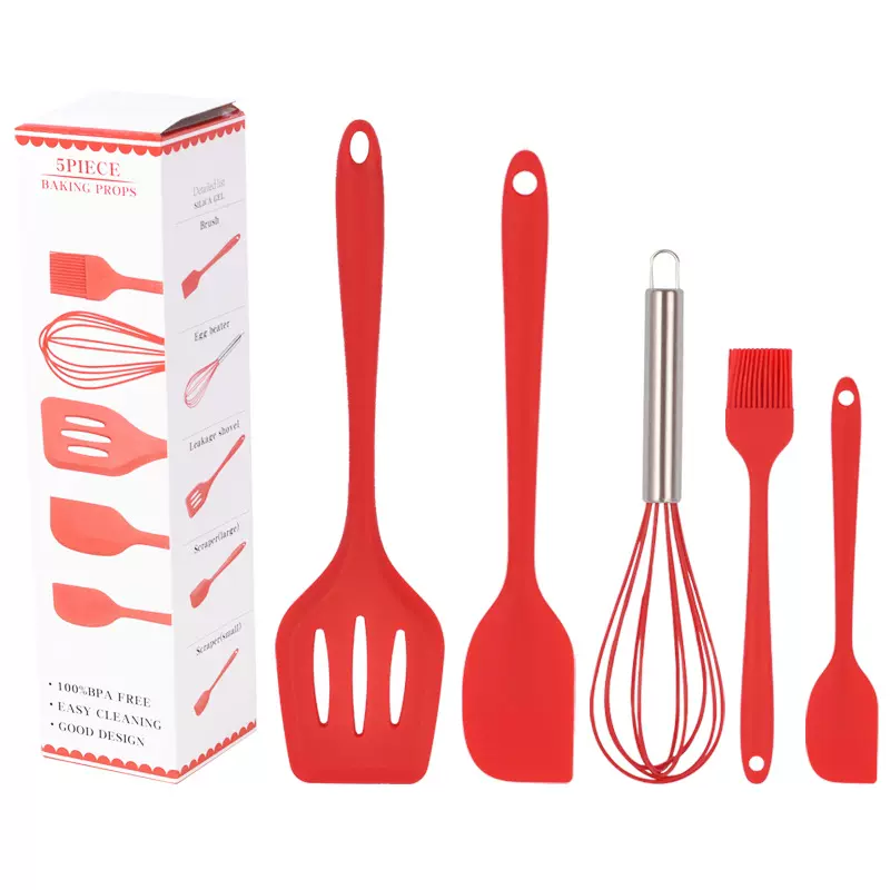 硅胶烘焙5件套 烘焙蛋糕工具 硅胶漏铲刮刀刷子打蛋器硅胶厨具5件