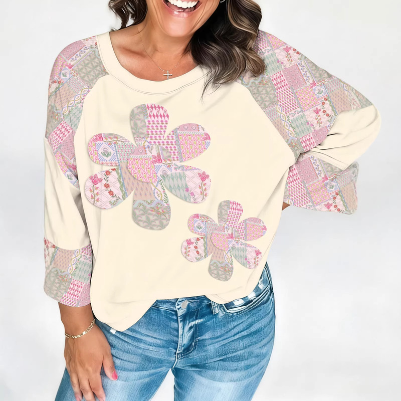 Amazon's New Round-Neck Floral Pullover for Women, European and American Trendy Retro Floral Pattern Loose Top Amazon's New Round-Neck Floral Pullover for Women, European and American Trendy Retro Floral Pattern Loose Top