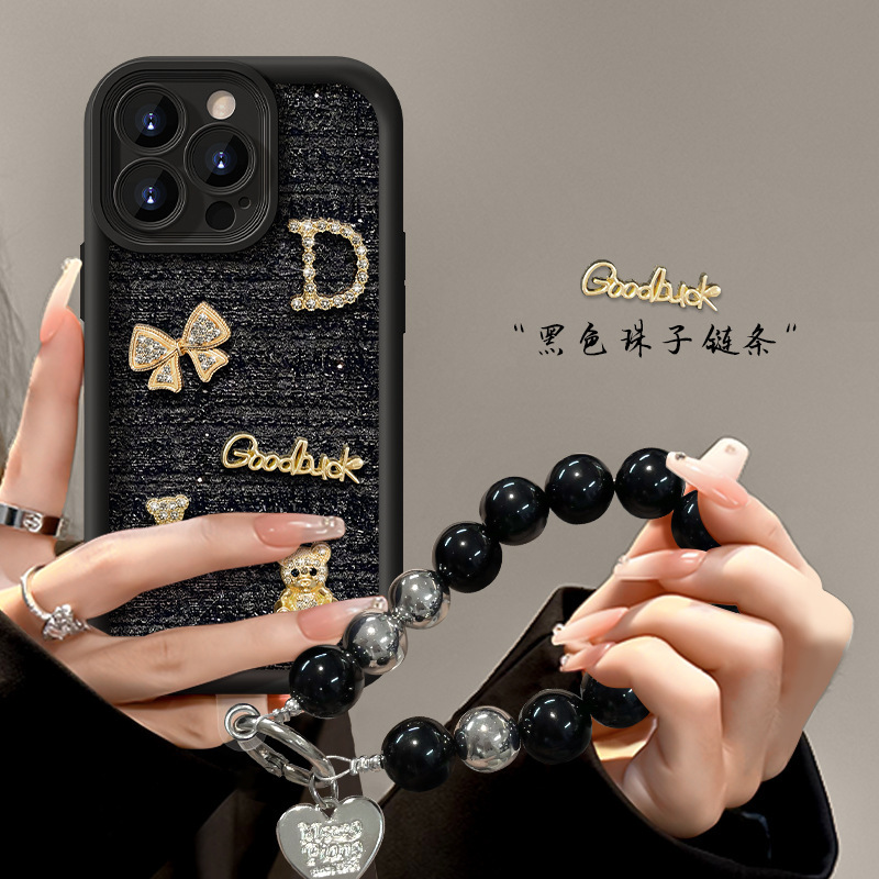 Flash Diamond Bear Doll Bracelet for Apple 16 Fleece Mobile Phone Case 15Pro Chanel 14 Silicone Drop-Resistant X