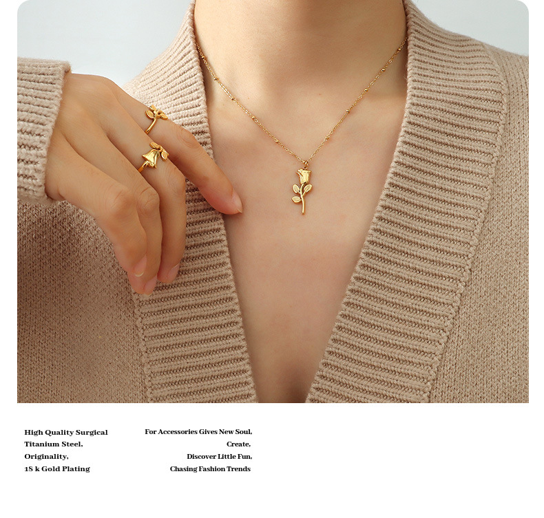 Korean fashion rose flower ring necklace titanium steel jewelry wholesale