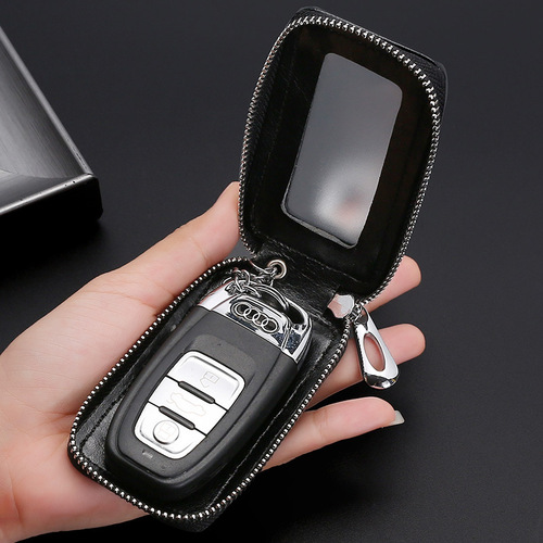 New Style High-End Mirror Car Remote Control Zipper Key Case for Men and Women, Exquisite Retro Universal Car Key Holder