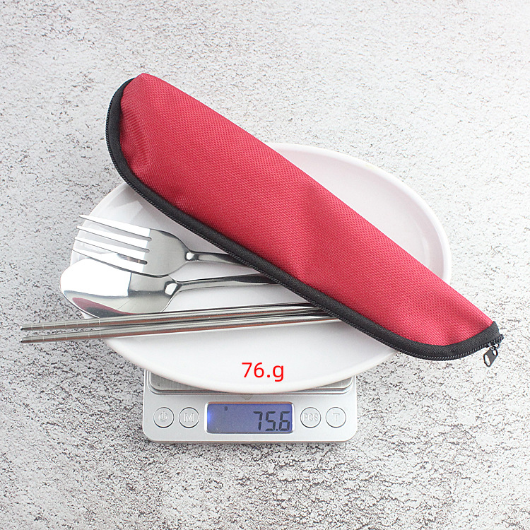 Stainless steel spoon, fruit fork, chopsticks three-piece set, triangular bag, portable tableware set, gift, wholesale