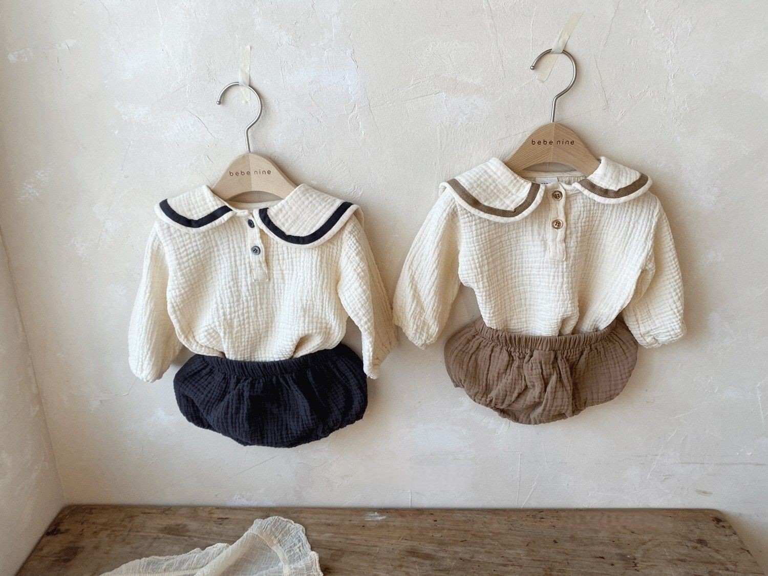 婴幼儿宝宝翻领上衣+面包裤两件套男女新生儿海军领纯棉休闲套装
