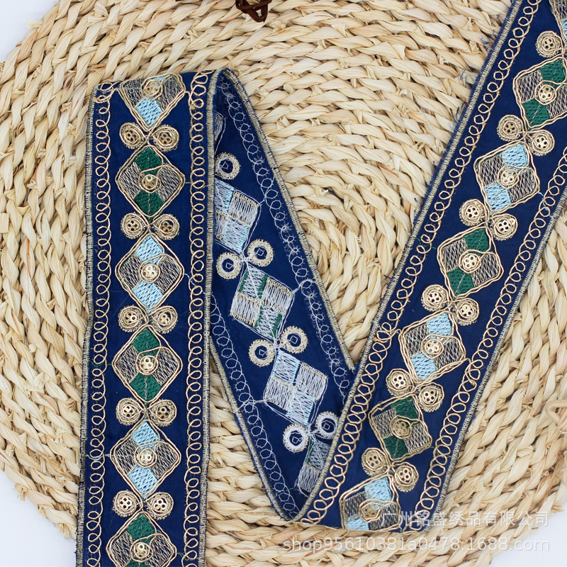 Colorido 5cm hanfu Rhombus Strand ordenador bordado ropa de encaje DIY cinta hecha a mano Accesorios al por mayor