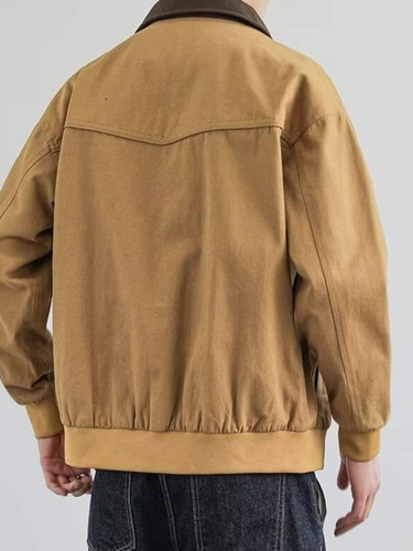 American retro color-matched lapel work jacket for men and women's autumn and winter couples 'casual loose baseball uniform jacket trend