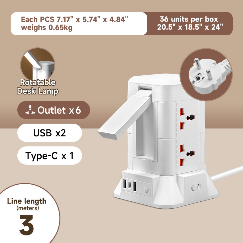 Carga inalámbrica con lámpara de escritorio plegable de escritorio vertical USB TYPE-C inteligente multi-jack enchufe fila enchufe fila