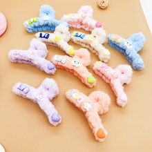 韩版秋冬可爱三丽鸥毛绒抓夹女后脑勺盘发鲨鱼夹毛毛发夹儿童头饰