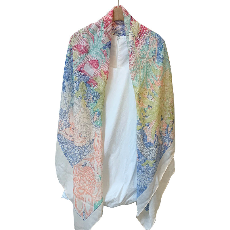 Bufanda cuadrada, sensación de alta calidad, nueva bufanda de lino, protector solar de verano para mujer, bufanda cuadrada grande, bufanda de seda delgada, aire acondicionado, chal exterior