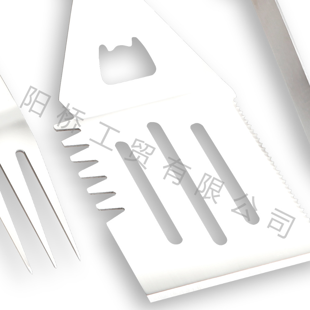 Amazon Venta caliente de acero inoxidable herramientas para hornear al aire libre salvaje beber herramientas traje barbacoa tenedor pala mango de madera combinación traje