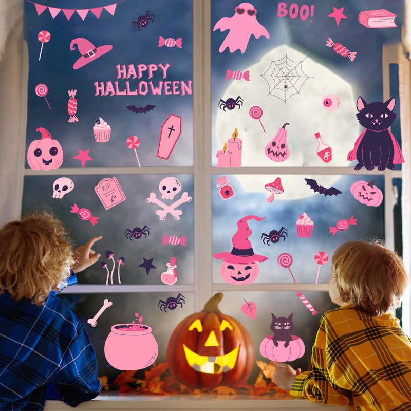 新しいアマゾンのハロウィンのシールの静電気の窓は漫画のピンクのかわいいカボチャの幽霊のコウモリの装飾を貼って絵を貼ります。|undefined