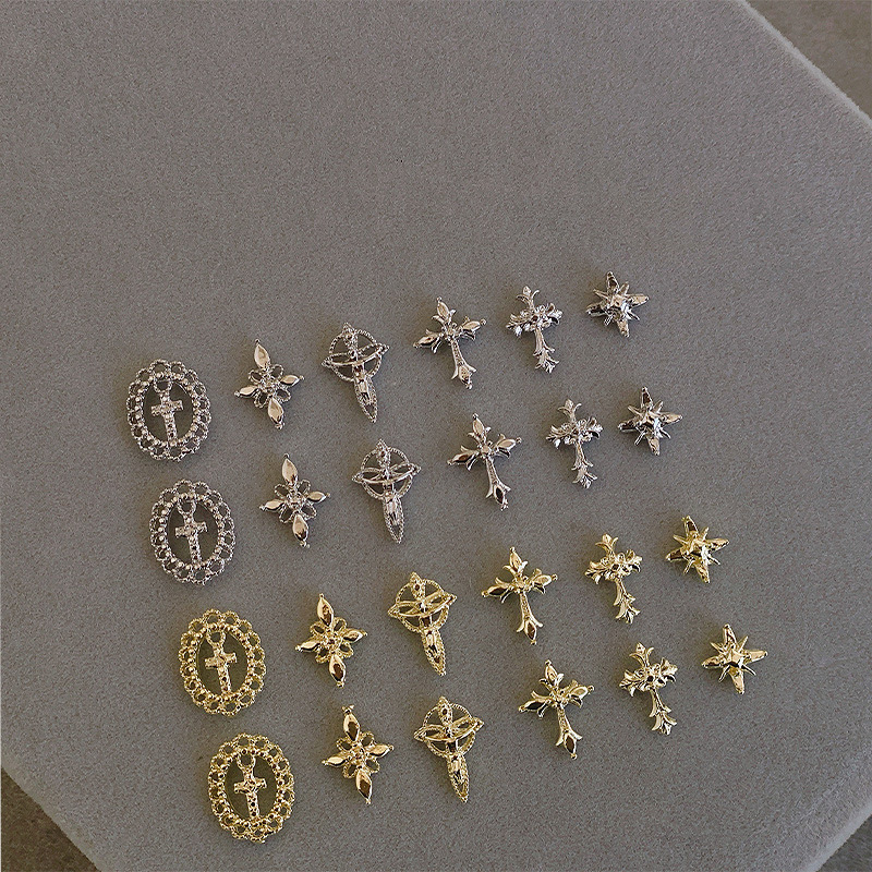 Palace-Style Retro Nail Art with Metallic Elements, Holy Light, Star Rays, and Cross Nail Decoration Accessories Wholesale Palace-Style Retro Nail Art with Metallic Elements, Holy Light, Star Rays, and Cross Nail Decoration Accessories Wholesale