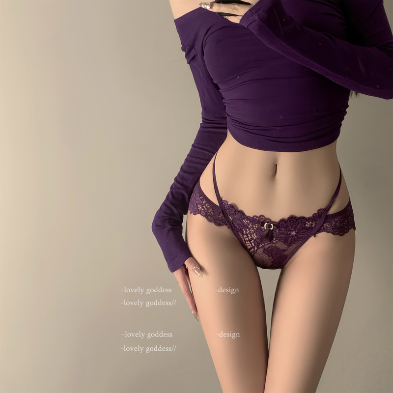 Pure Love Beauty Goddess Sexy Lace Panties Low Waist Pure Desire Breathable Bow Hollow Briefs for Girls