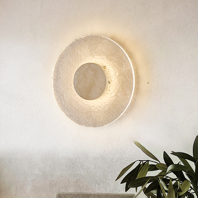 Modern Light Luxury Minimalist Round Wall Lamp Indoor Bedroom Bedside Aisle Wall Lamp Acrylic Yellow Cave Stone Creative Lamps