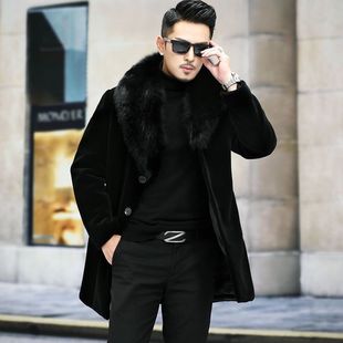 Autumn and Winter Imitation Mink Outwear Men's Long Imitation Mink Velvet Imitation Fox Fur Collar New Thickeneded Warm Fur Outwear