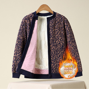 Middle-aged and elderly women's floral camel wool cotton-padded jacket for old lady's back protection soft waxy coat for mother's winter short grandma's cotton-padded jacket