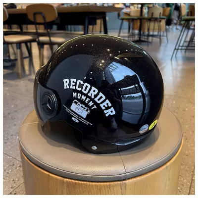 Suitable for electric car helmet certification motorcycle men's and women's helmet half helmet four seasons sun protection couple personality black and white (Motosiklet kaskı (dəbilqə)) - brown-short-mirror-black-helmetcamera-model