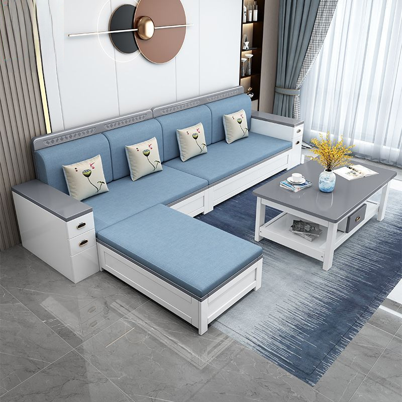 Furniture New Chinese Style Solid Wood Sofa Wood Plus Fabric Combination Small Apartment Living Room Corner Sofa Bed