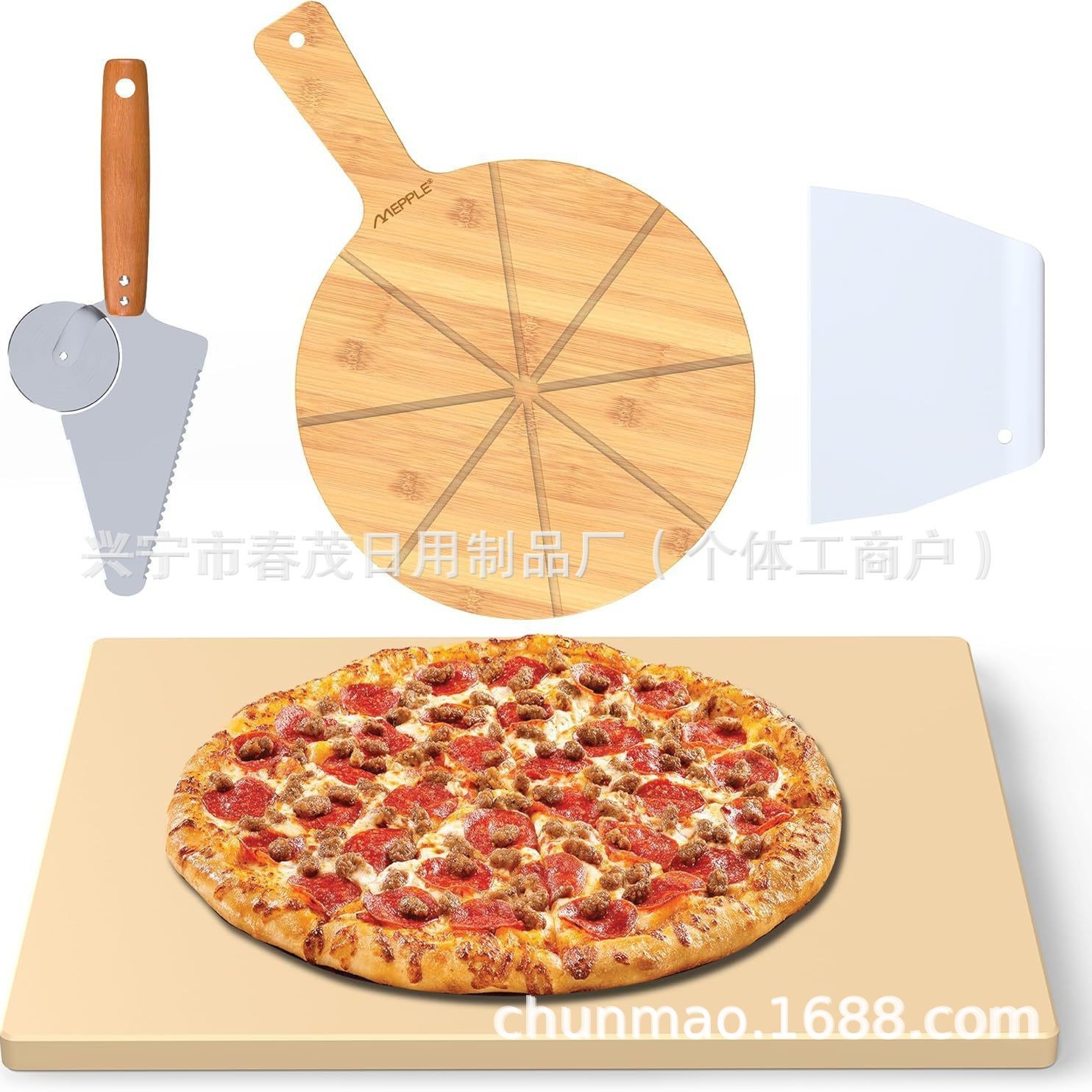 4件适用于烧烤烤箱烘焙和披萨皮和砧板两用披萨滚轮塑料刮刀套装