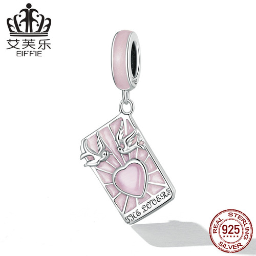 Avle Original Sterling Silver S925 Tarot Card Lover Pendant Bracelet Pink Oil Drop Card Pendant SCC2263